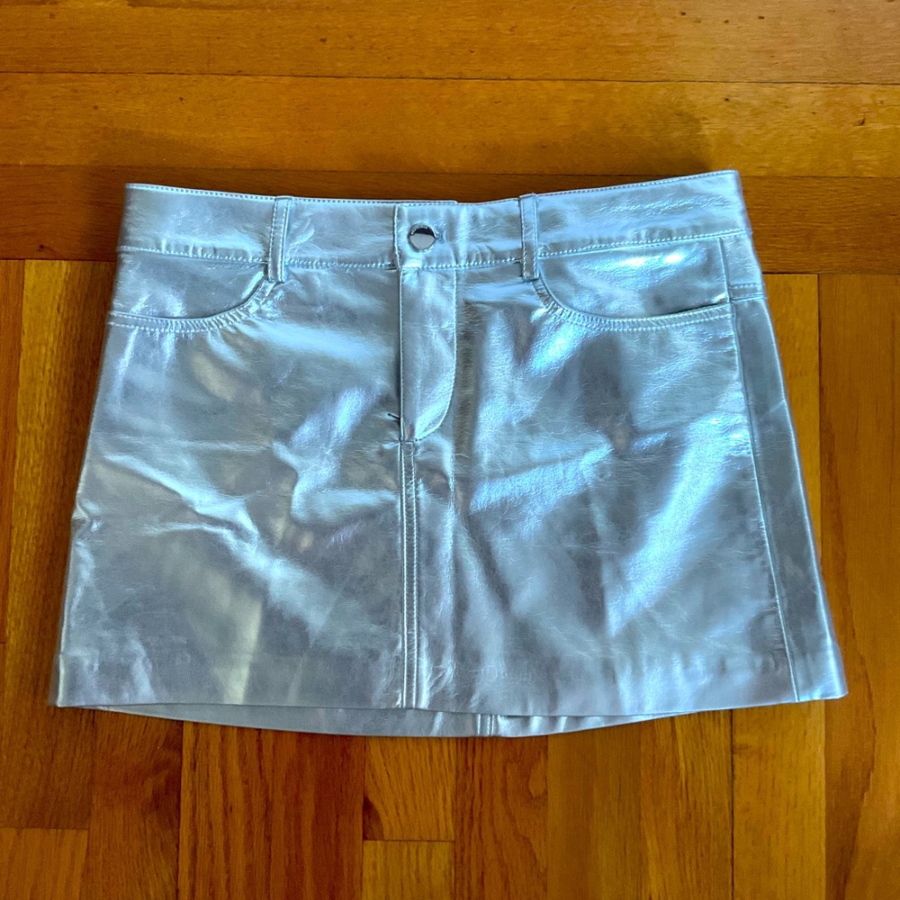 MANGO Silver Faux Leather Mini Skirt – Size S (New Without Tags)